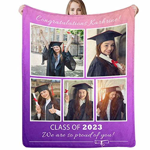 Graduation Gifts Blanket,Custom Picture Blanket with Name Photo, Graduation Gifts for Her Him, Cool 2023 Graduation Gifts, College Graduation Gifts for Her, Graduation Gifts 2023 High School Blanket