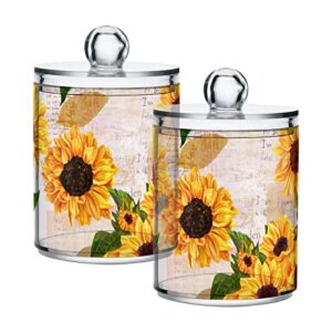 kigai 4 pack sunflower qtip holders dispenser bathroom vanity organizers clear plastic apothecary jars with lids for cotton ball, cotton swab, cotton round pads, floss