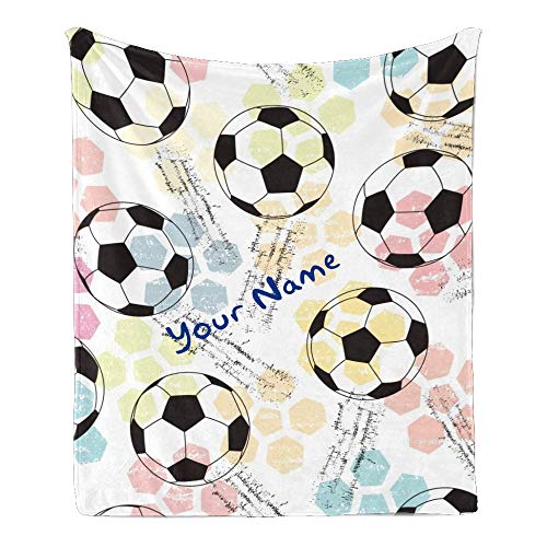 CUXWEOT Custom Blanket with Name Text,Personalized Colorful Soccer Check Super Soft Fleece Throw Blanket for Couch Sofa Bed (50 X 60 inches)