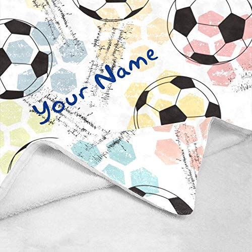 CUXWEOT Custom Blanket with Name Text,Personalized Colorful Soccer Check Super Soft Fleece Throw Blanket for Couch Sofa Bed (50 X 60 inches)