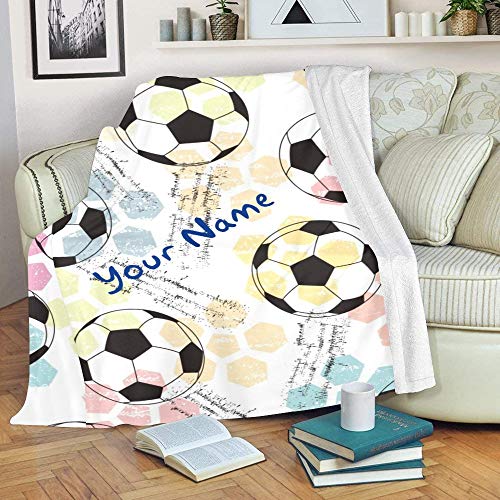 CUXWEOT Custom Blanket with Name Text,Personalized Colorful Soccer Check Super Soft Fleece Throw Blanket for Couch Sofa Bed (50 X 60 inches)