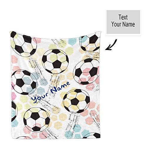 CUXWEOT Custom Blanket with Name Text,Personalized Colorful Soccer Check Super Soft Fleece Throw Blanket for Couch Sofa Bed (50 X 60 inches)