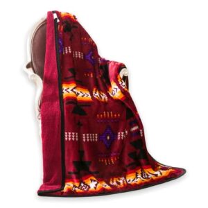 Nu Trendz Signature Southwest Design (Navajo Print) Sherpa Lined Throw 16112 Burgundy