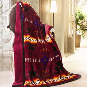 Nu Trendz Signature Southwest Design (Navajo Print) Sherpa Lined Throw 16112 Burgundy