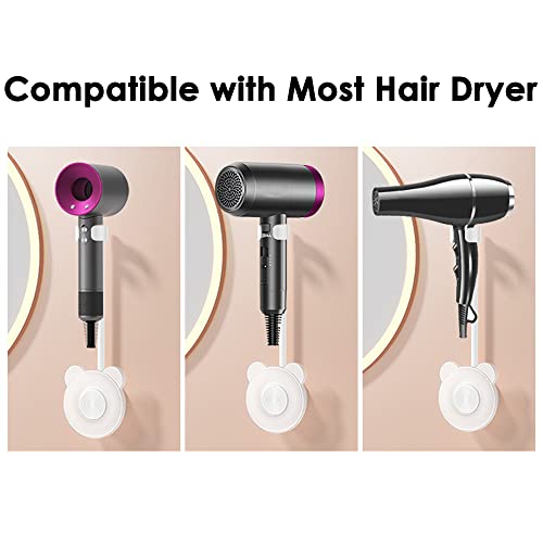 Adjustable Hands Free Hair Dryer Holder Stand - 360 Degree Rotation Blow Dryer Rack for Hair Drying, Universal Modern Wall Mounted Hair Dryer Bracket, White