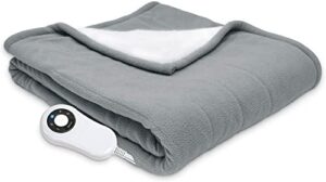 florence & sheridan | reversible sherpa/fleece electric throw blanket, 50"x60" with 5-heat setting controller, beige