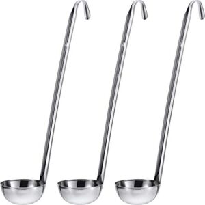 meekoo 3 pieces stainless steel ladle soup handle ladle with pouring rim for kitchen cooking soup sauce (1 oz)