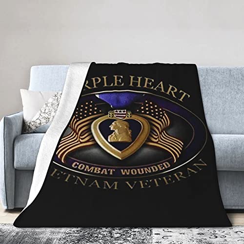 Purple Heart Vietnam Veteran Throw Blanket Flannel Fleece Boho Super Soft Cozy Warm Plush Bedding Lightweight Blankets for Couch Sofa Bed Adults Kids