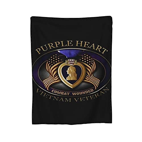 Purple Heart Vietnam Veteran Throw Blanket Flannel Fleece Boho Super Soft Cozy Warm Plush Bedding Lightweight Blankets for Couch Sofa Bed Adults Kids