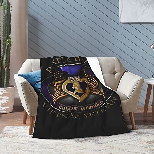 Purple Heart Vietnam Veteran Throw Blanket Flannel Fleece Boho Super Soft Cozy Warm Plush Bedding Lightweight Blankets for Couch Sofa Bed Adults Kids