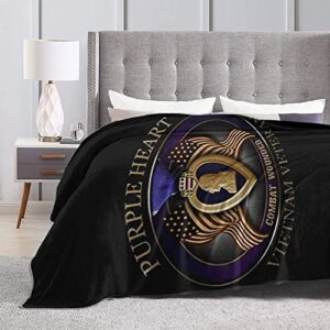 Purple Heart Vietnam Veteran Throw Blanket Flannel Fleece Boho Super Soft Cozy Warm Plush Bedding Lightweight Blankets for Couch Sofa Bed Adults Kids