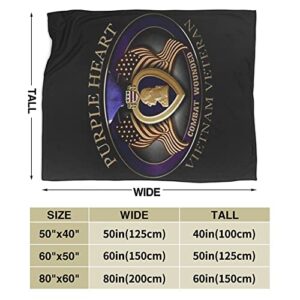 Purple Heart Vietnam Veteran Throw Blanket Flannel Fleece Boho Super Soft Cozy Warm Plush Bedding Lightweight Blankets for Couch Sofa Bed Adults Kids