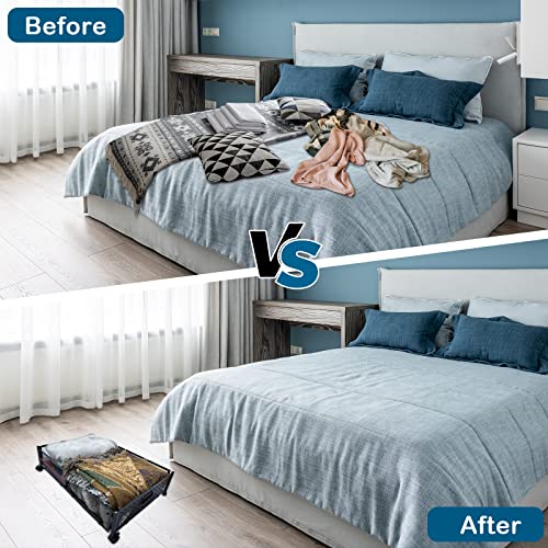 Under Bed Storage,Under Bed Storage Containers With Wheels and Handles,Tool-Free Foldable Heavy Duty Metal Underbed Storage Drawer For Blanket Shoes Clothes Toys -2 Pack