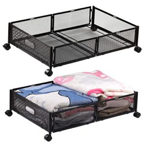 under bed storage,under bed storage containers with wheels and handles,tool-free foldable heavy duty metal underbed storage drawer for blanket shoes clothes toys -2 pack