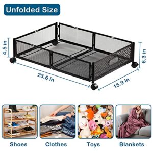 Under Bed Storage,Under Bed Storage Containers With Wheels and Handles,Tool-Free Foldable Heavy Duty Metal Underbed Storage Drawer For Blanket Shoes Clothes Toys -2 Pack