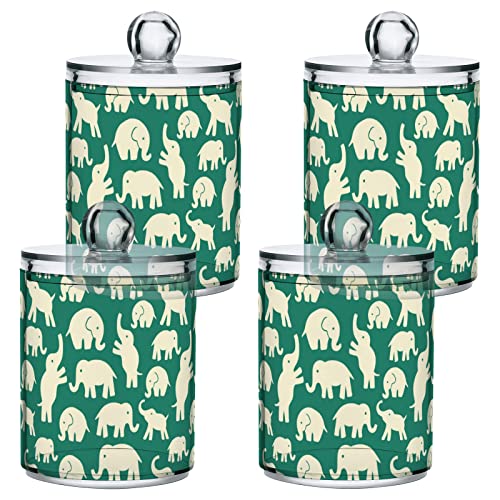 YYZZH Elephant Pattern Cartoon Design 4 Pack Qtip Holder Dispenser for Cotton Swab Ball Round Pads Floss 10 Oz Apothecary Jar Set for Bathroom Canister Storage Makeup Organizer