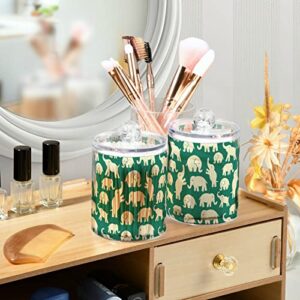 YYZZH Elephant Pattern Cartoon Design 4 Pack Qtip Holder Dispenser for Cotton Swab Ball Round Pads Floss 10 Oz Apothecary Jar Set for Bathroom Canister Storage Makeup Organizer