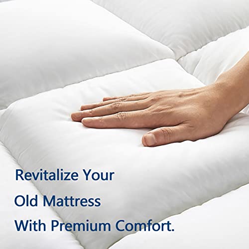 TEXARTIST Queen Mattress Topper for Back Pain, Extra Thick Mattress Pad Cover, Plush Soft Pillowtop Bed Topper with Elastic Deep Pocket, Overfilled Down Alternative Filling