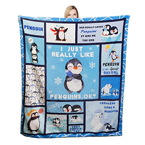 Cute Penguin Throw Blanket Warm Super Soft Micro Flannel Blanket for Bed Sofa Plane/Living Room Decor 40x50 Inch