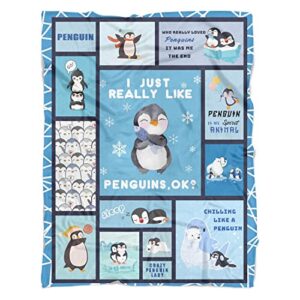 Cute Penguin Throw Blanket Warm Super Soft Micro Flannel Blanket for Bed Sofa Plane/Living Room Decor 40x50 Inch