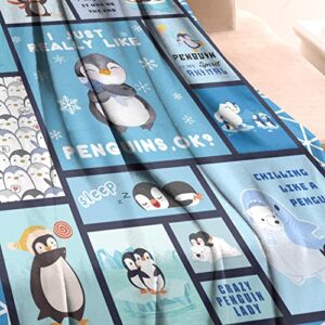 Cute Penguin Throw Blanket Warm Super Soft Micro Flannel Blanket for Bed Sofa Plane/Living Room Decor 40x50 Inch