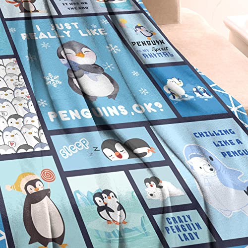 Cute Penguin Throw Blanket Warm Super Soft Micro Flannel Blanket for Bed Sofa Plane/Living Room Decor 40x50 Inch