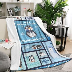 Cute Penguin Throw Blanket Warm Super Soft Micro Flannel Blanket for Bed Sofa Plane/Living Room Decor 40x50 Inch