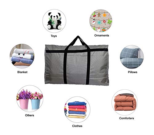 100L Extra Large Storage Bags, Sturdy Foldable Moving Tote Bag, Under Bed Storage, Travel Cargo Duffel Jumbo Bag for Clothes, Comforters, Blankets, Pillows, Ornaments (Grey)