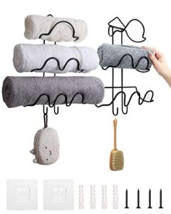 oxdigi towel rack wall mounted set of 2/durable metal towel holder/extra height shelf space for bath towels,wine,yoga mats/tree-shaped towel organizer for bathroom,kitchen,pool,salon,spa (black)