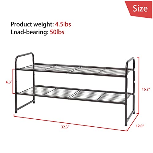 SUFAUY 2-Tier Shoe Rack, Stackable Shoe Shelf Storage Organizer for Entryway Closet, Extra Large Capacity, Wire Grid, Bronze