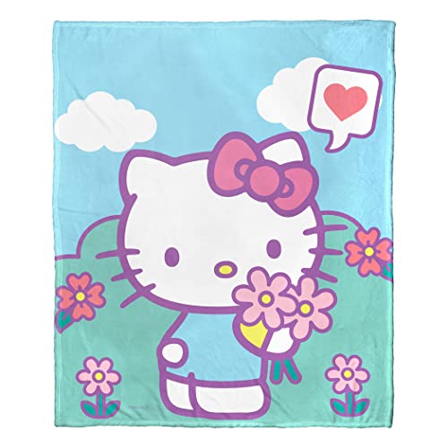 Northwest Sanrio Hello Kitty Silk Touch Throw Blanket, 50" x 60", Picking Flowers