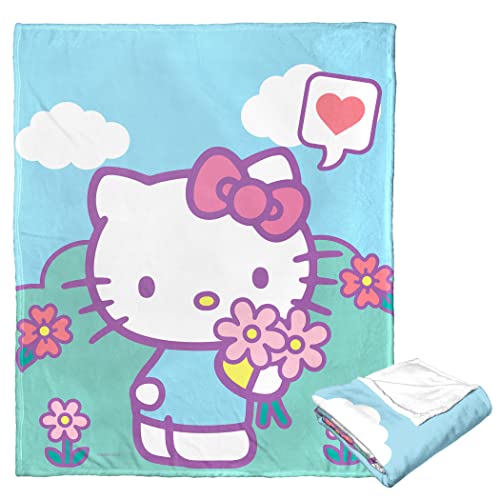 Northwest Sanrio Hello Kitty Silk Touch Throw Blanket, 50" x 60", Picking Flowers