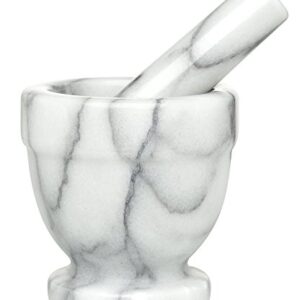 HIC Footed Mortar and Pestle Set, Spice Herb Grinder, Solid Carrara Marble