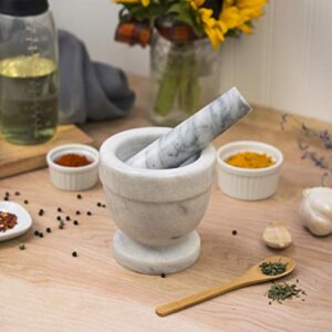 HIC Footed Mortar and Pestle Set, Spice Herb Grinder, Solid Carrara Marble