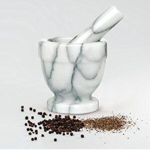 HIC Footed Mortar and Pestle Set, Spice Herb Grinder, Solid Carrara Marble