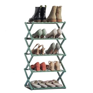 monibloom folding shoe rack for entryway, bamboo 5 tier stackable installation-free shoe storage cabinet for 11-15 pairs for boots heels sandals slippers, green