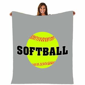 Blanket Softball Baseball in Grey Fleece Blanket Foldrable Throw Blanket Washable Couch Sofa Fuzzy Blanket Reversible Plush Blanket Beach Blanket for Home Office