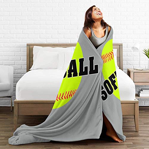 Blanket Softball Baseball in Grey Fleece Blanket Foldrable Throw Blanket Washable Couch Sofa Fuzzy Blanket Reversible Plush Blanket Beach Blanket for Home Office