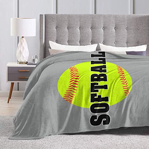 Blanket Softball Baseball in Grey Fleece Blanket Foldrable Throw Blanket Washable Couch Sofa Fuzzy Blanket Reversible Plush Blanket Beach Blanket for Home Office