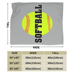 Blanket Softball Baseball in Grey Fleece Blanket Foldrable Throw Blanket Washable Couch Sofa Fuzzy Blanket Reversible Plush Blanket Beach Blanket for Home Office