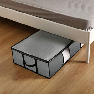 HERNEAT Underbed Storage Bags Organizer Containers 4pack with Firm Handle and Metal Zipper Large Storage Bags Comforters Under Bed Storage Bags with Clear Window for Blankets Clothes