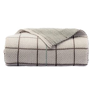 cariloha bamboo-viscose knit throw blanket - lightweight summer throw blanket for home - plaid harbor grey