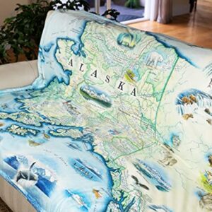 Alaska State Map Fleece Blanket - Hand-Drawn Original Art - Soft, Cozy, and Warm Throw Blanket for Couch - Unique Gift - 58"x 50"