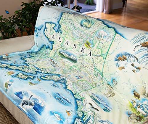 Alaska State Map Fleece Blanket - Hand-Drawn Original Art - Soft, Cozy, and Warm Throw Blanket for Couch - Unique Gift - 58"x 50"