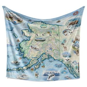 Alaska State Map Fleece Blanket - Hand-Drawn Original Art - Soft, Cozy, and Warm Throw Blanket for Couch - Unique Gift - 58"x 50"