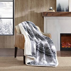 Eddie Bauer- Throw Blanket, Ultra Soft Plush Sherpa Home Décor, Reversible All Season Bedding (Woodland Fair Isle Grey, 50 x 60)