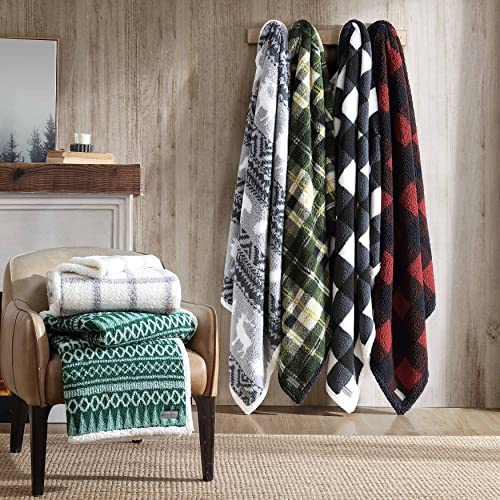 Eddie Bauer- Throw Blanket, Ultra Soft Plush Sherpa Home Décor, Reversible All Season Bedding (Woodland Fair Isle Grey, 50 x 60)