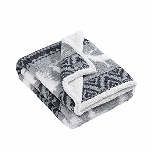 Eddie Bauer- Throw Blanket, Ultra Soft Plush Sherpa Home Décor, Reversible All Season Bedding (Woodland Fair Isle Grey, 50 x 60)