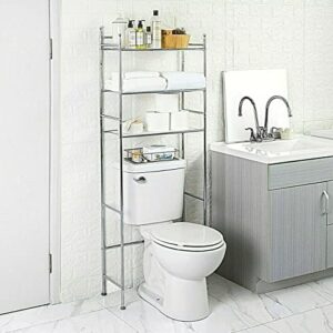 NYW Bathroom Storage Floor Standing Over The Toilet Organizer Shelves 3 Shelf Chrome, Silver(BT2021)