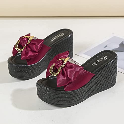 Summer Sandals for Women Girls,Orthopedic Sandals Open Toe Flip Flops Casual Boho Beach Sandals Slippers Shoes (Wine, 9)